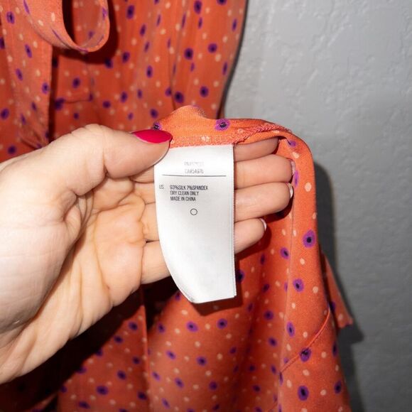 New Fossil Orange Silk Blend Polka Dot Dress Size Small - Picture 5 of 6